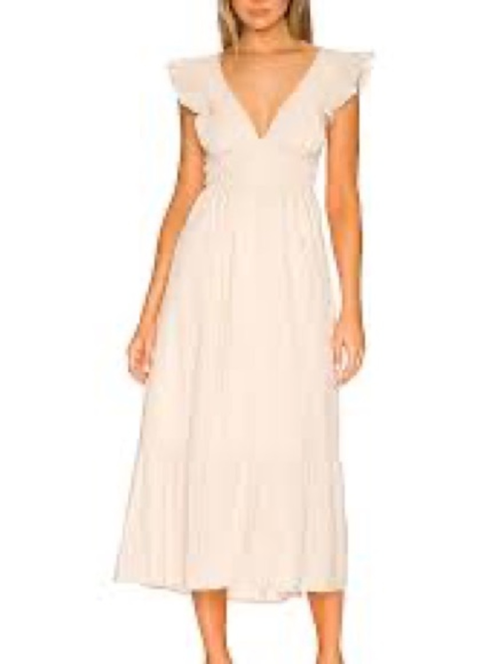 Astr Flutter Sleeve V-Neck Midi Dress - Cream